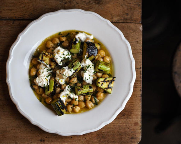 Braised chickpeas with grilled courgette and burrata with Klara Risberg