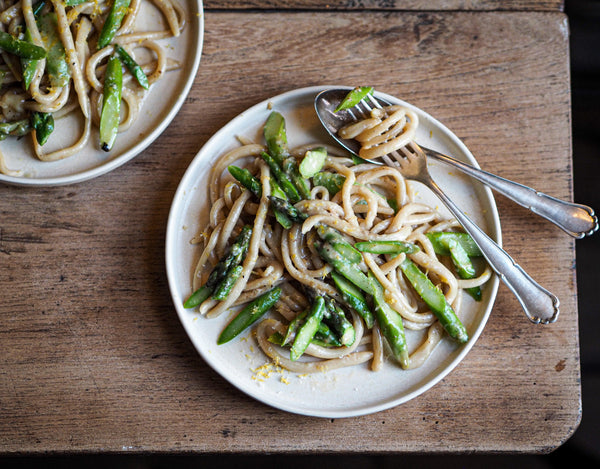 Pici with Asparagus and Garlic Butter Sauce
