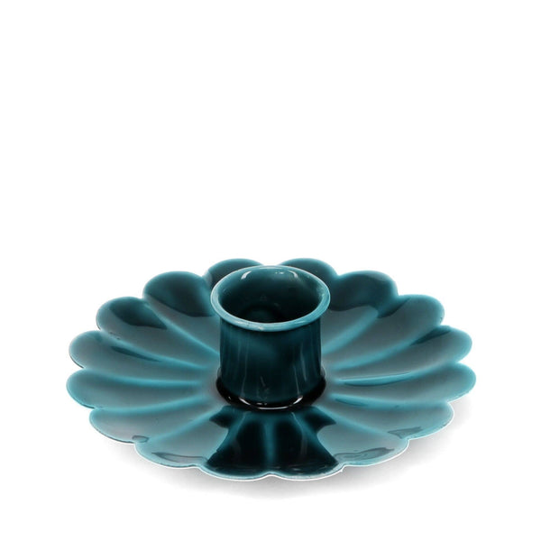 Enamel Flat Flower Candle Holder - Blue