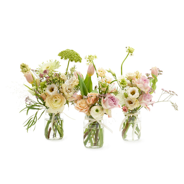 Three Mayo Jar Arrangements - Vintage Fleur